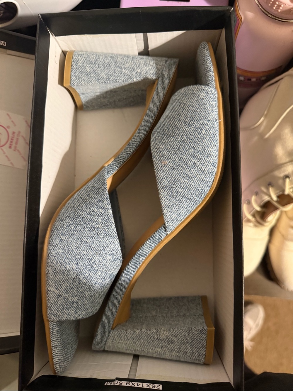 Windsor Light Blue Denim Open-Side Block Heel Mules